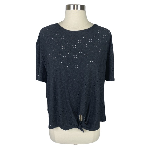 Nanette x Nanette Lepore Black Eyelet Tie Front Top - Picture 2 of 6